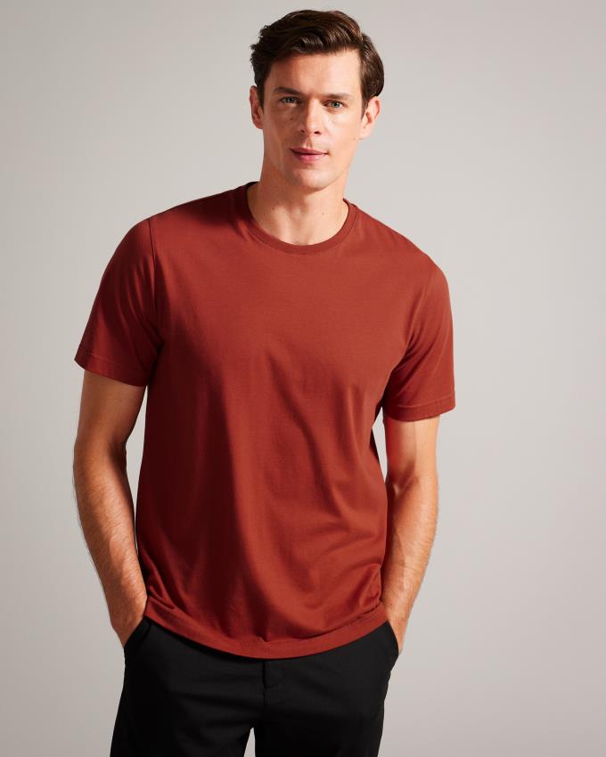 T-Shirt Ted Baker Short Sleeve Regular Fit Plain Orange Foncé Homme | HKT-00789282